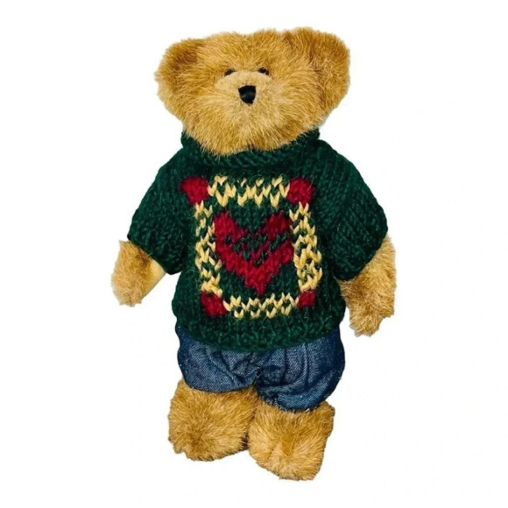 Boyds Bears Edmund T Bear Fall 1996 Green Sweater Jeans Overalls‎ 10" NWT